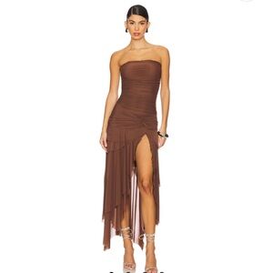 Danielle Guizio Chocolate Strapless Midi Dress